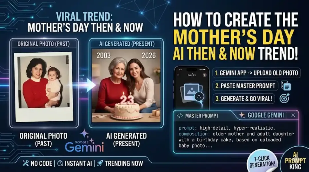 2026 Create the Viral Best Then and Now Mother s Day AI Image using Google Gemini!