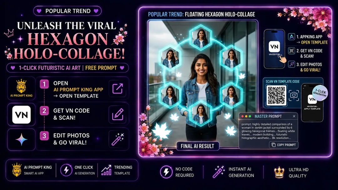 Create the best Viral Floating Hexagon Collage AI Photo in 1 Click 2026!