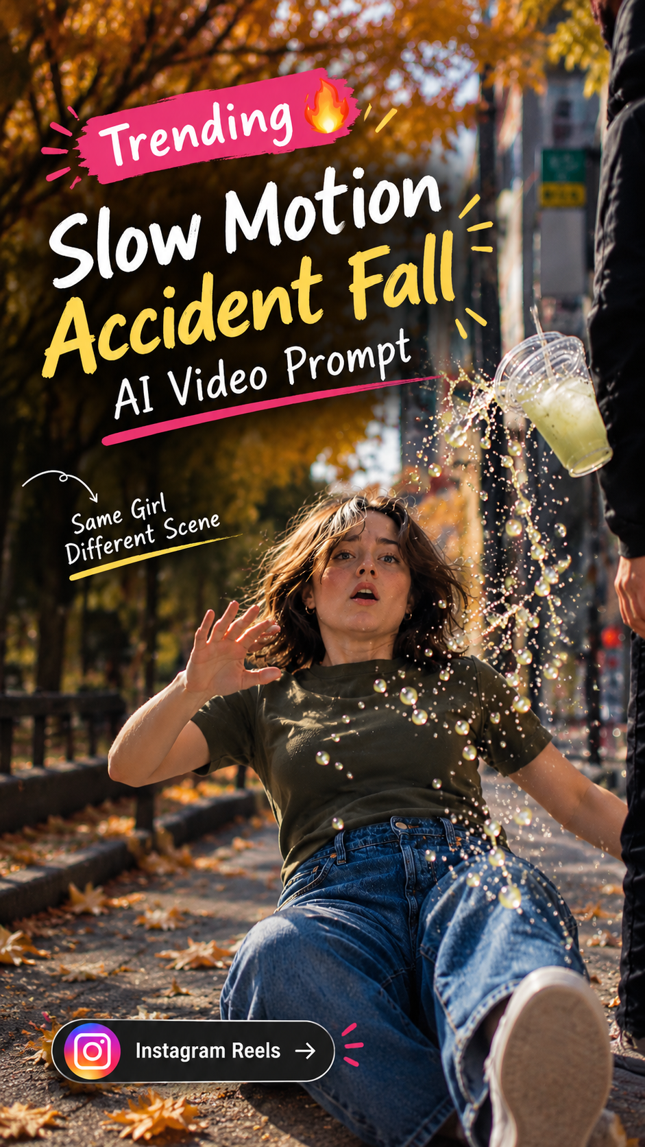 Slow Motion Accident Fall AI Video Prompt – Viral Instagram Reel